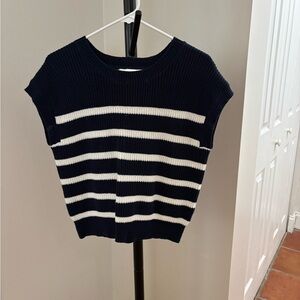 Navy and White Striped Knit Top